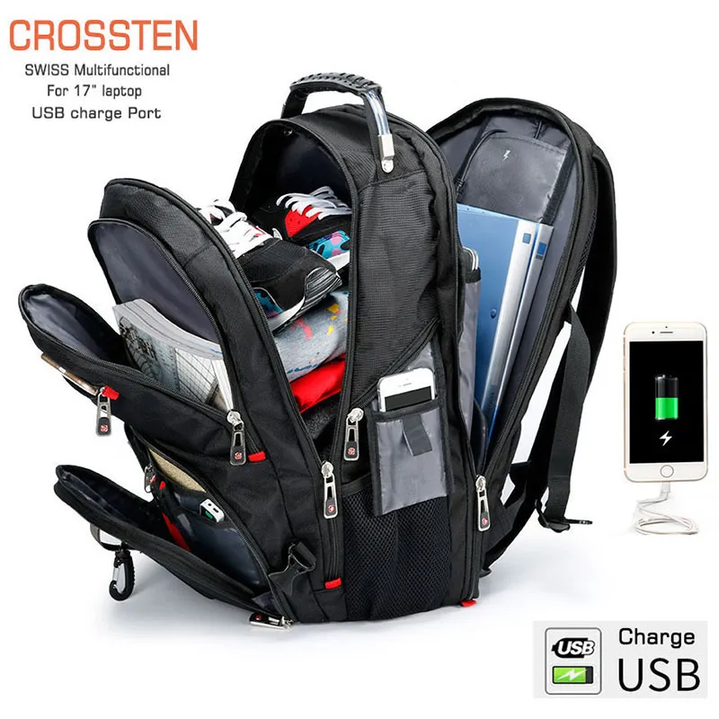 Crossten-Durable-17-Inch-Laptop-Backpack-45L-Travel-Bag-College-Bookbag-USB-Charging-Port-Water-Resistant