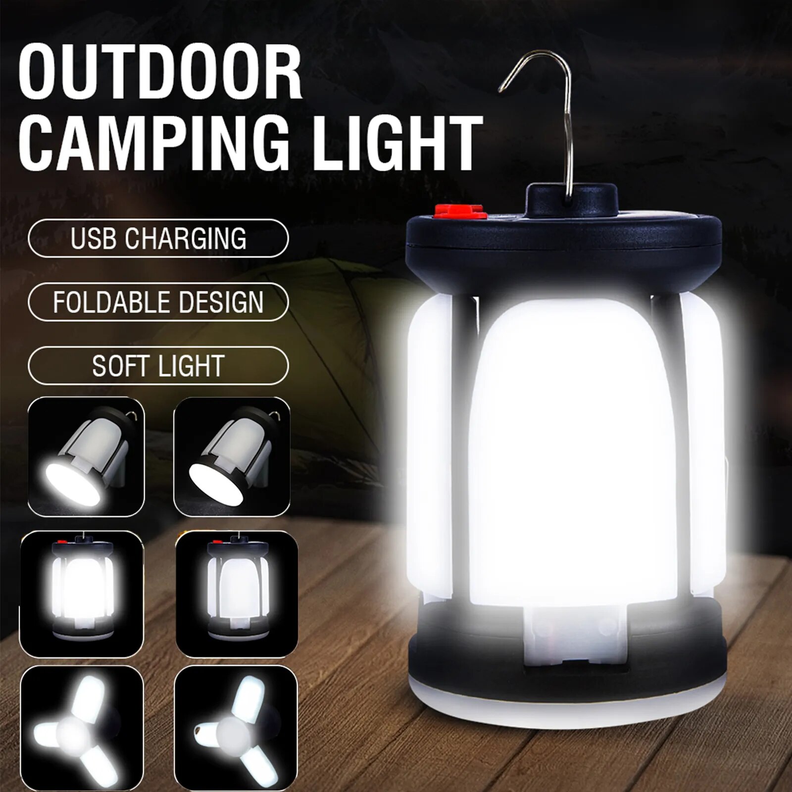 High-Power-Solar-LED-Camping-Lantern-Rechargeable-4500mAh-1000LM-Emergency-Power-Bank-Foldable-6-Light-Modes