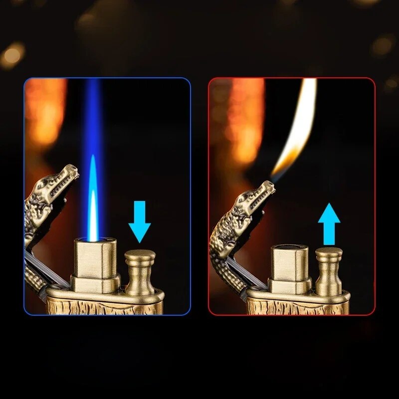 New-3D-Relief-Dragon-Crocodile-Double-Fire-Lighter-Metal-Windproof-Jet-Fire-Open-Fire-Conversion-Gas-2