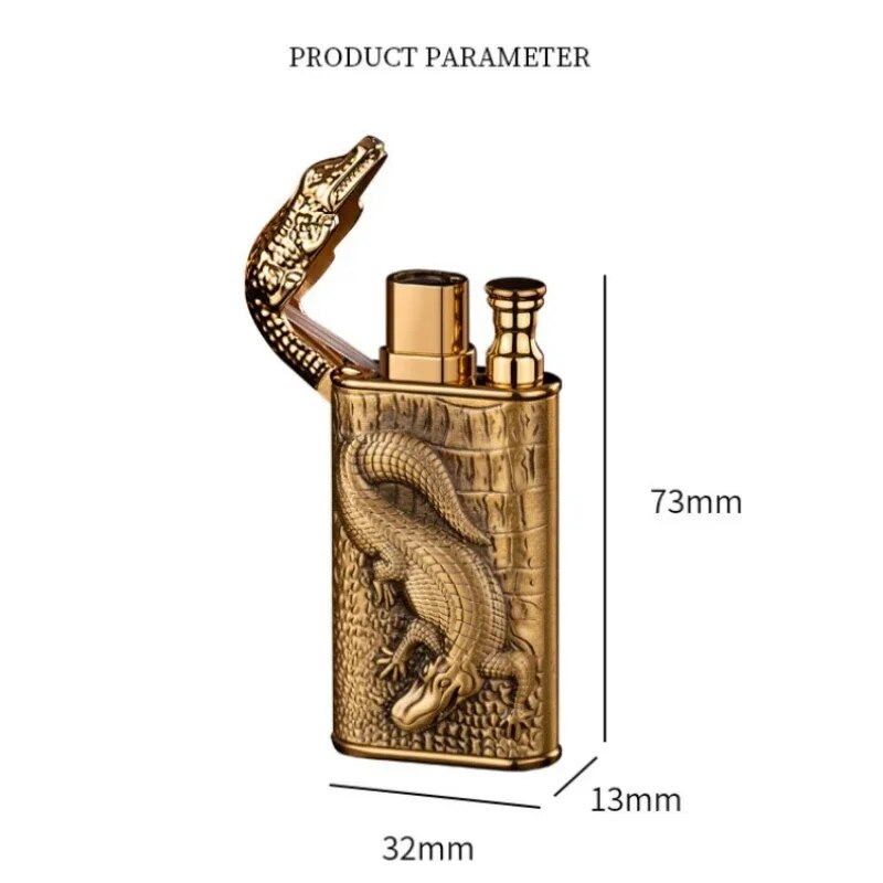 New-3D-Relief-Dragon-Crocodile-Double-Fire-Lighter-Metal-Windproof-Jet-Fire-Open-Fire-Conversion-Gas-5