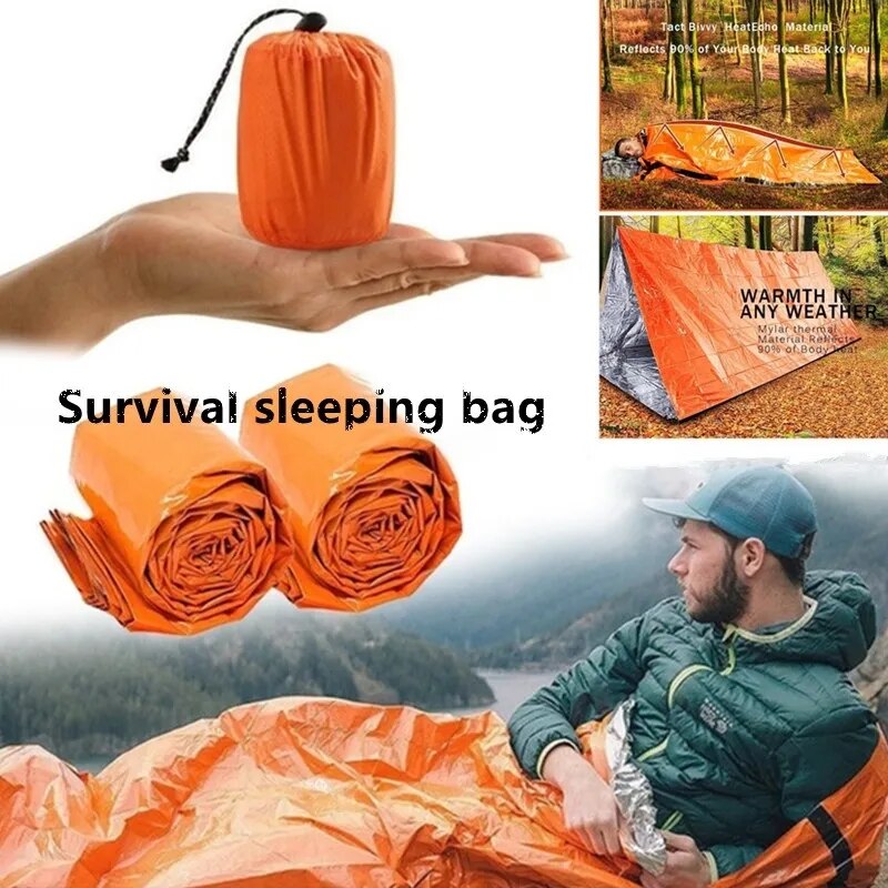 Outdoor-Life-Bivy-Emergency-Sleeping-Bag-Thermal-Keep-Warm-Waterproof-Mylar-First-Aid-Emergency-Blanke-Camping