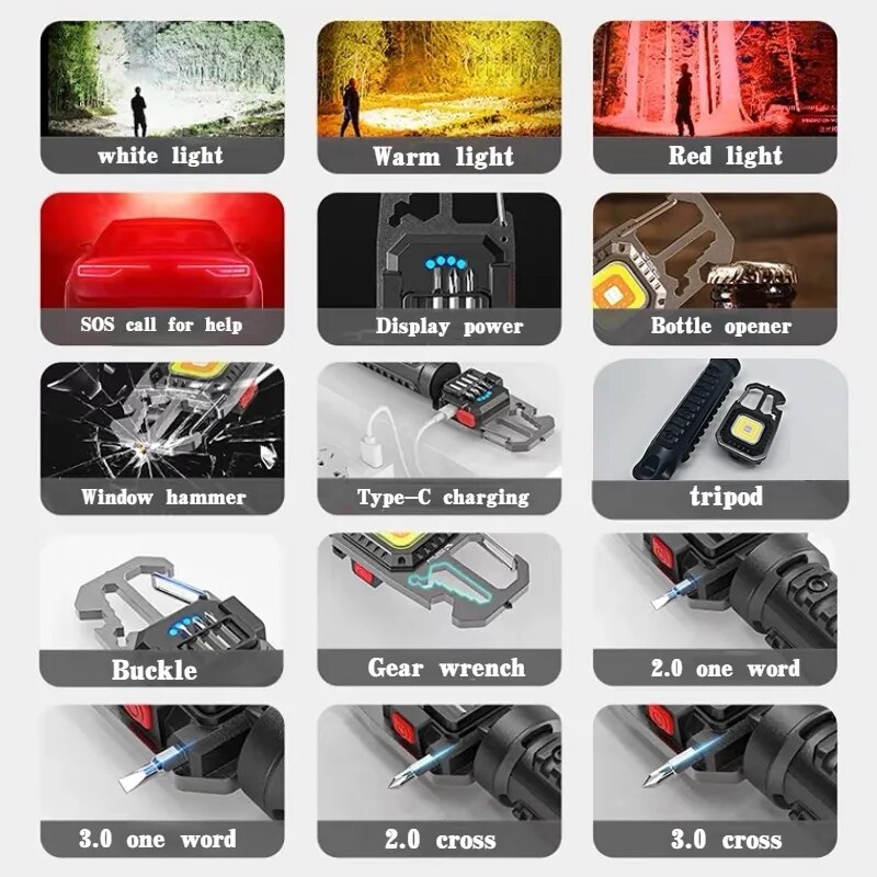Portable-LED-Keychain-Lights-COB-Flashlight-Rechargeable-Work-Light-Outdoor-Camping-Light-whit-Wrench-Screwdriver-Safety-1